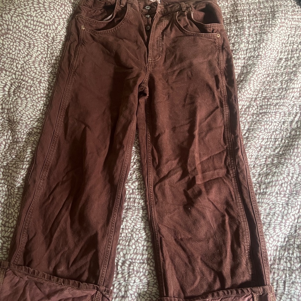 Free People We the Free Brown Wide-Leg Pants